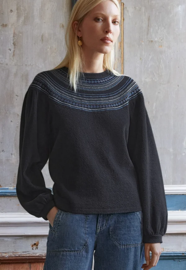 Women Wrap London Jersey Tops*Embroidered Sweatshirt