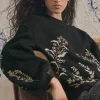 Women Wrap London Jersey Tops*Embroidered Sweatshirt