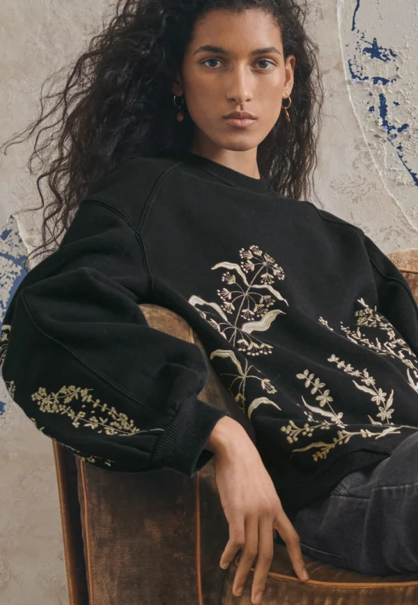 Women Wrap London Jersey Tops*Embroidered Sweatshirt