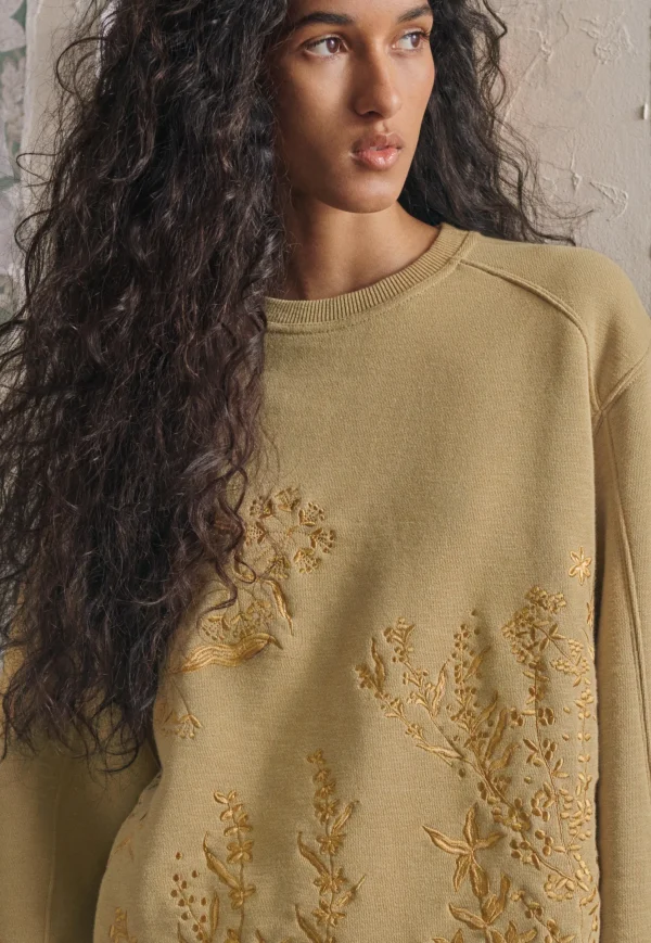 Women Wrap London Jersey Tops*Embroidered Sweatshirt