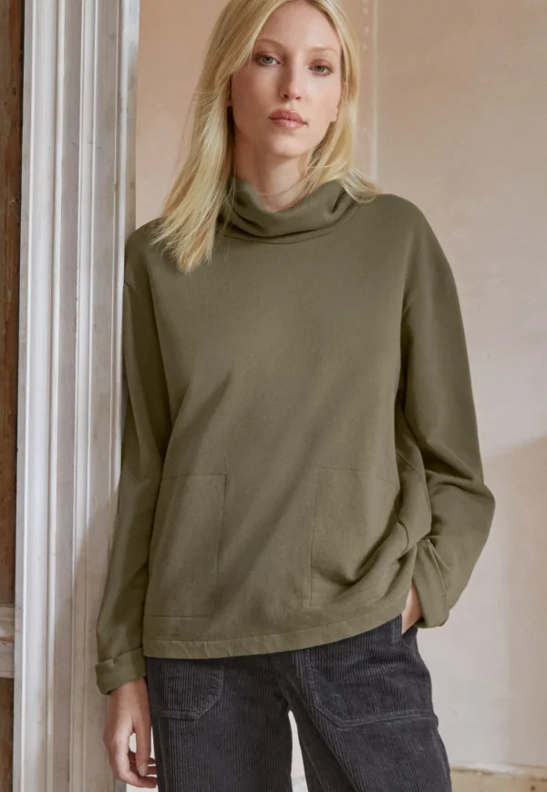 Women Wrap London Jersey Tops*Funnel-Neck Sweatshirt