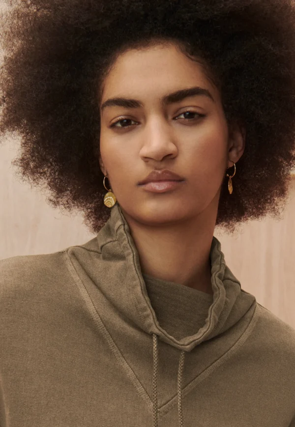 Women Wrap London Jersey Tops*Funnel-Neck Sweatshirt