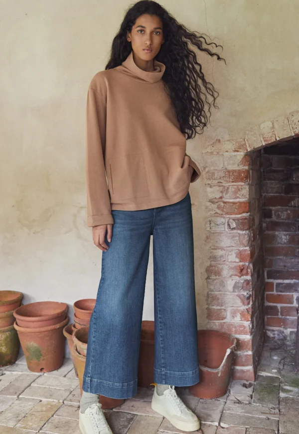 Women Wrap London Jersey Tops*Funnel-Neck Sweatshirt