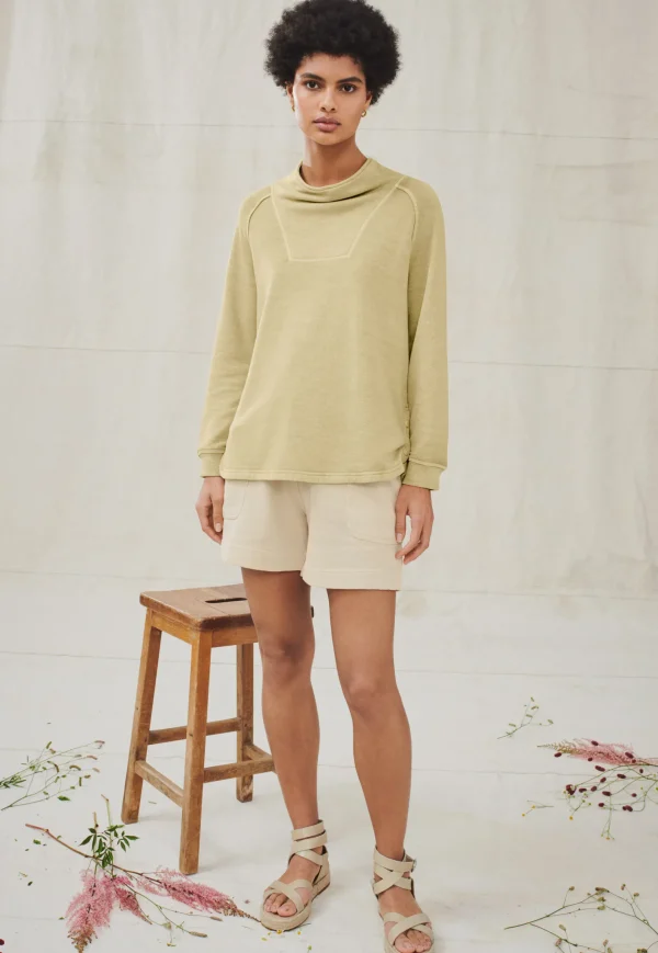 Women Wrap London Jersey Tops*Funnel-Neck Sweatshirt