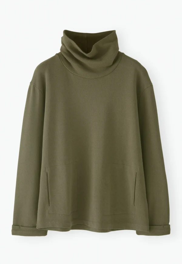 Women Wrap London Jersey Tops*Funnel-Neck Sweatshirt