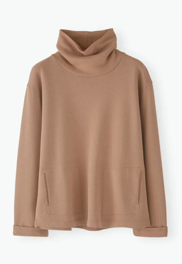 Women Wrap London Jersey Tops*Funnel-Neck Sweatshirt