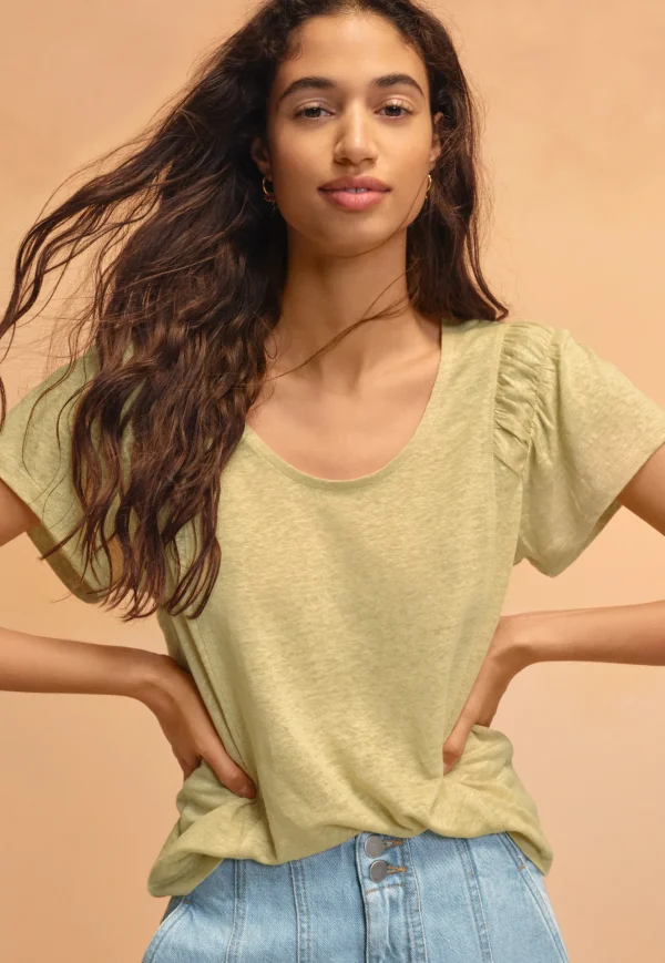 Women Wrap London Jersey Tops*Gathered-Sleeve Top