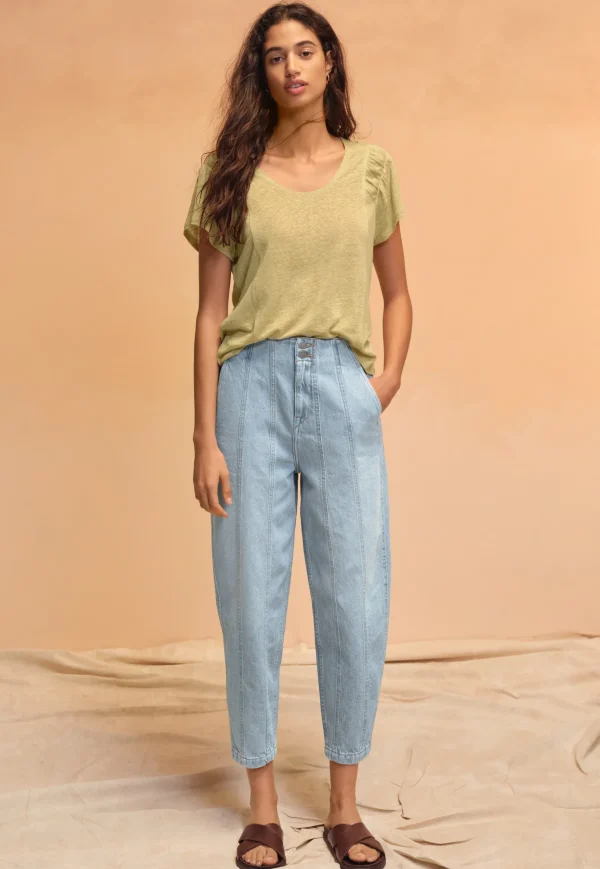 Women Wrap London Jersey Tops*Gathered-Sleeve Top