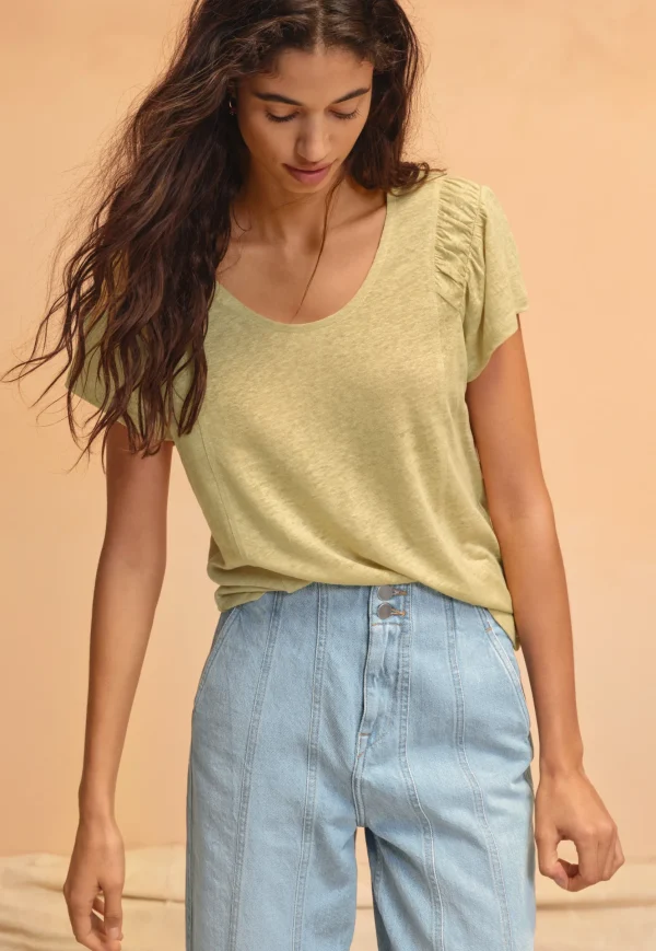 Women Wrap London Jersey Tops*Gathered-Sleeve Top