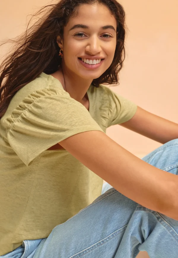 Women Wrap London Jersey Tops*Gathered-Sleeve Top