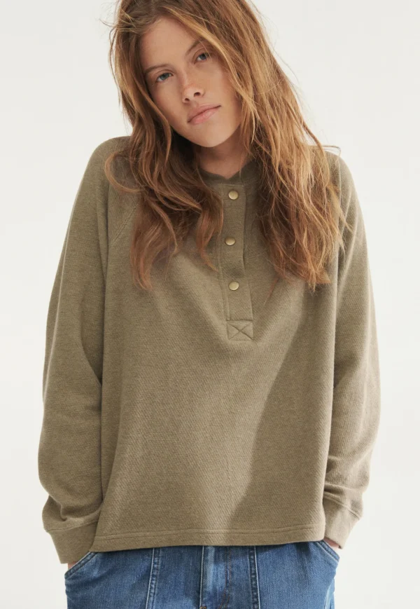 Women Wrap London Jersey Tops*Half-Placket Sweatshirt