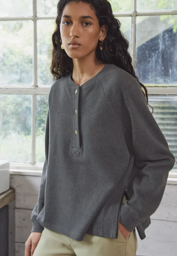 Women Wrap London Jersey Tops*Half-Placket Sweatshirt