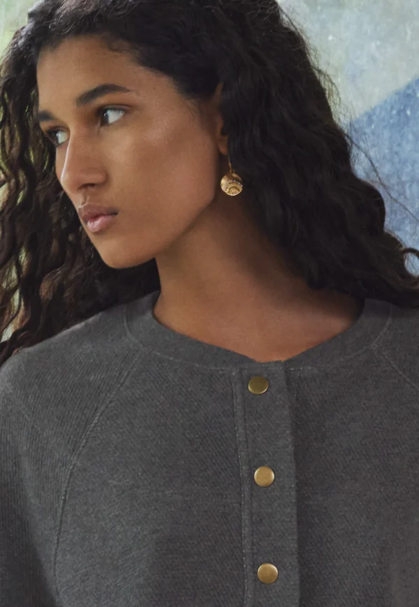 Women Wrap London Jersey Tops*Half-Placket Sweatshirt