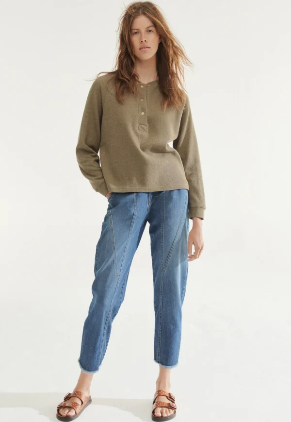 Women Wrap London Jersey Tops*Half-Placket Sweatshirt