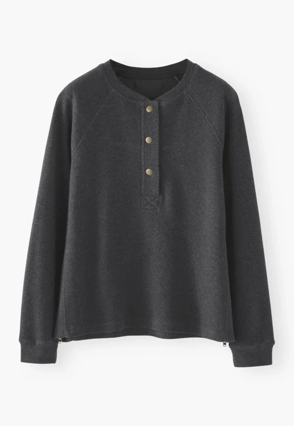 Women Wrap London Jersey Tops*Half-Placket Sweatshirt