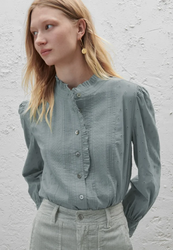 Women Wrap London Shirts & Tops*Ruffle-Neck Broderie Blouse