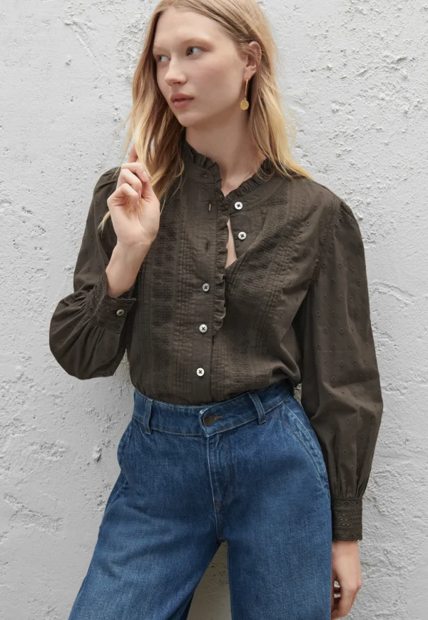 Women Wrap London Shirts & Tops*Ruffle-Neck Broderie Blouse