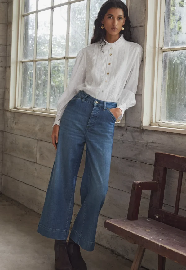Women Wrap London Shirts & Tops*Ruffle-Neck Broderie Blouse