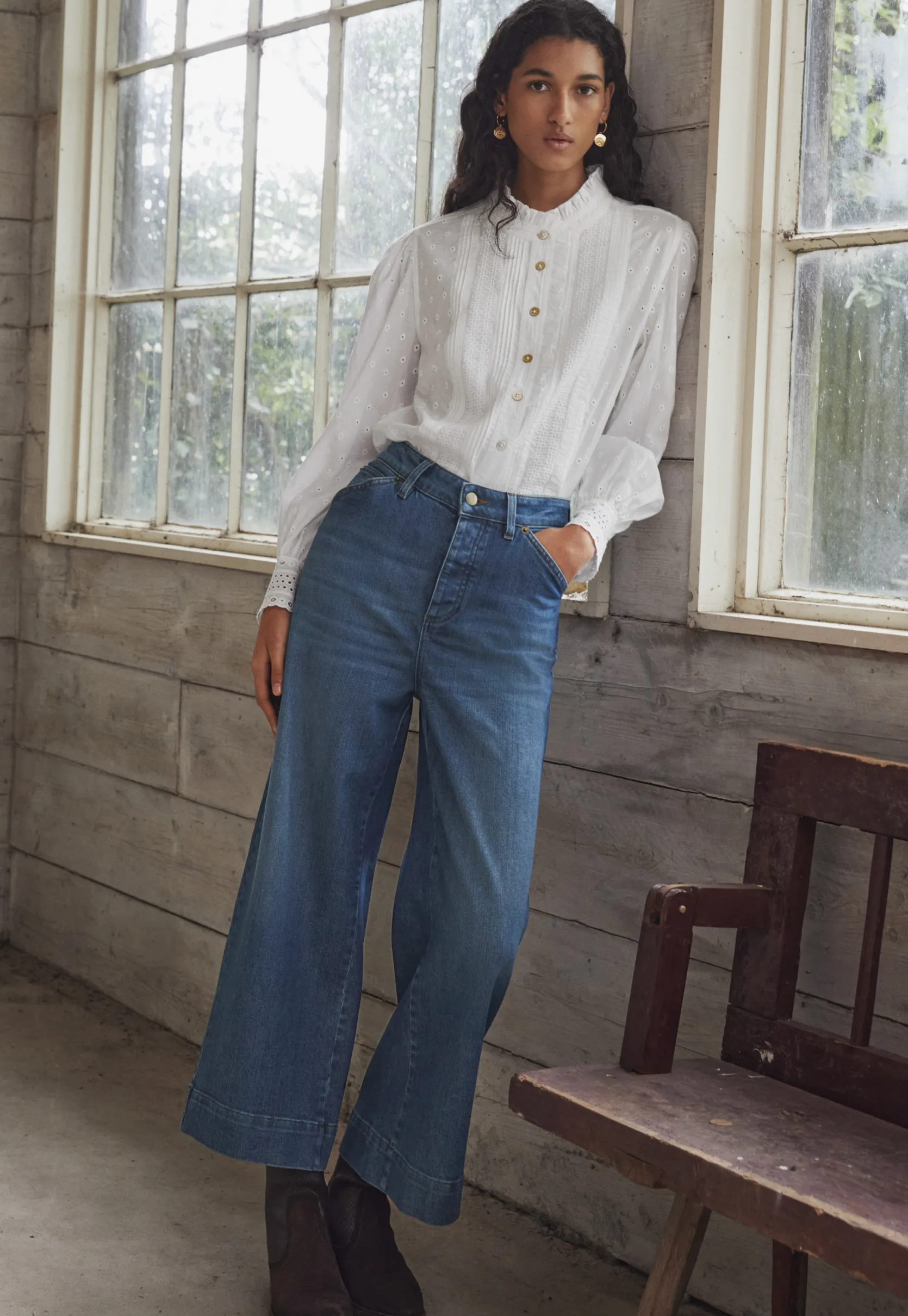 ruffleneck_broderie_blous_2-2.webp Women Wrap London Shirts & Tops*Ruffle-Neck Broderie Blouse