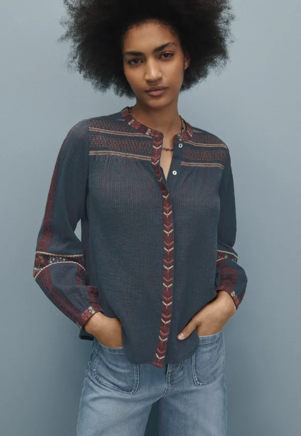 Women Wrap London Shirts & Tops*Striped Embroidered Blouse