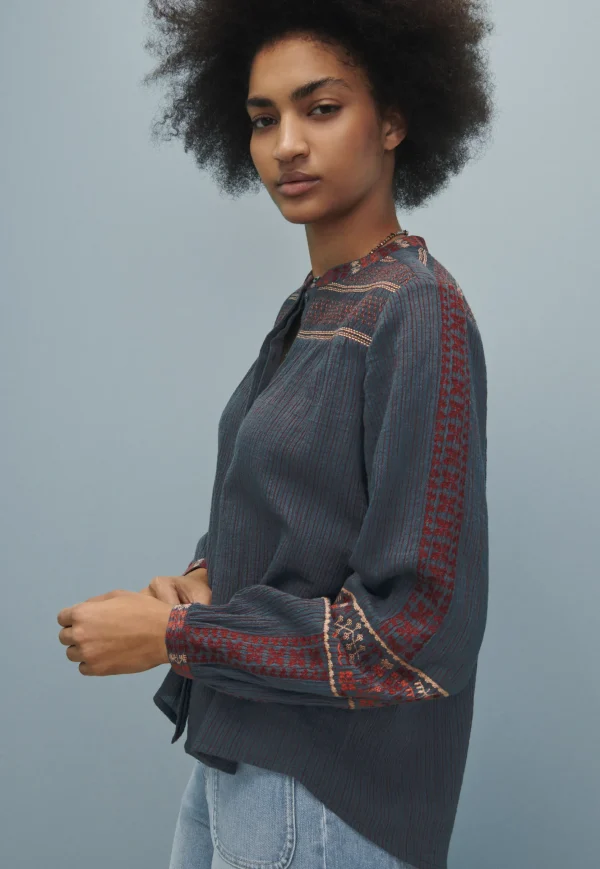 Women Wrap London Shirts & Tops*Striped Embroidered Blouse