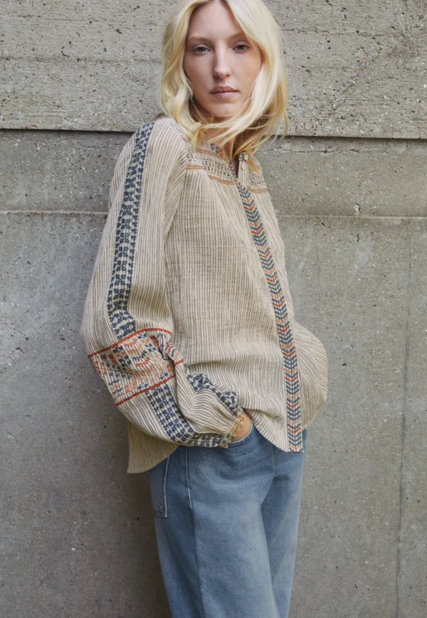 Women Wrap London Shirts & Tops*Striped Embroidered Blouse
