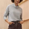 Women Wrap London Jersey Tops*Striped Funnel-Neck Top