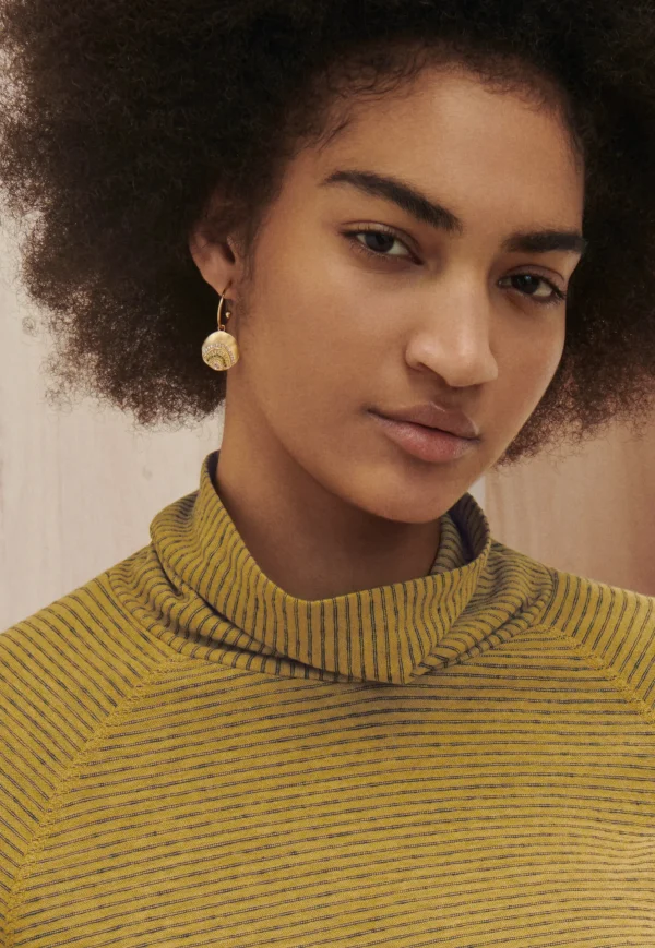Women Wrap London Jersey Tops*Striped Funnel-Neck Top