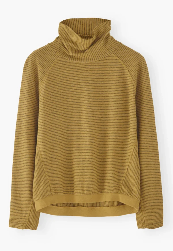 Women Wrap London Jersey Tops*Striped Funnel-Neck Top