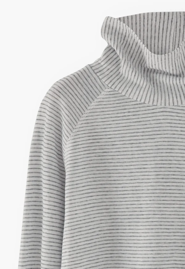 Women Wrap London Jersey Tops*Striped Funnel-Neck Top