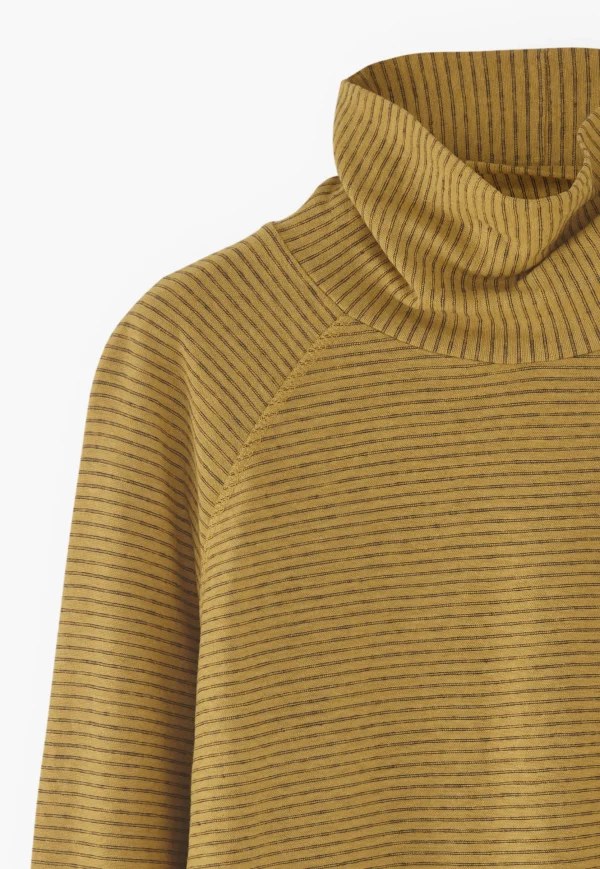 Women Wrap London Jersey Tops*Striped Funnel-Neck Top
