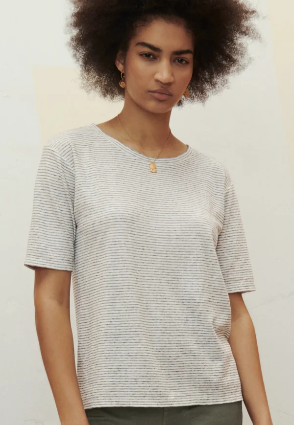 Women Wrap London Jersey Tops*Striped T-Shirt