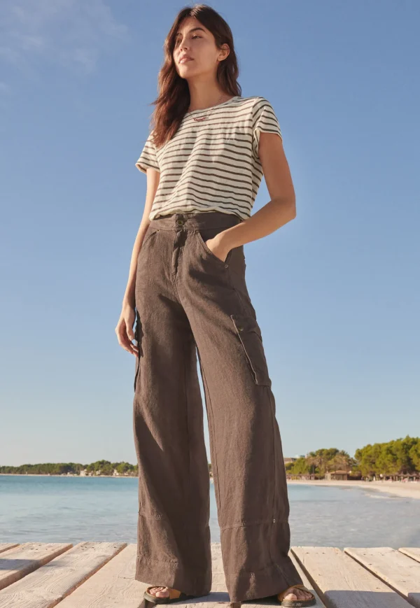 Women Wrap London Jersey Tops*Striped T-Shirt