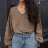 Women Wrap London Jersey Tops*Striped V-Neck Top