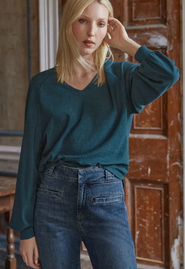 Women Wrap London Jersey Tops*Striped V-Neck Top