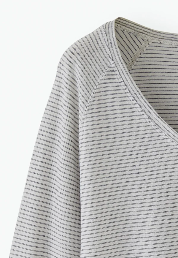 Women Wrap London Jersey Tops*Striped V-Neck Top