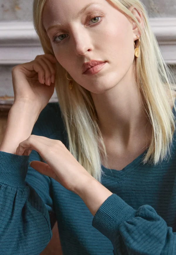 Women Wrap London Jersey Tops*Striped V-Neck Top