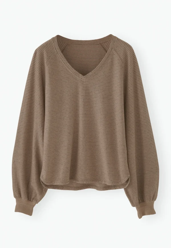 Women Wrap London Jersey Tops*Striped V-Neck Top