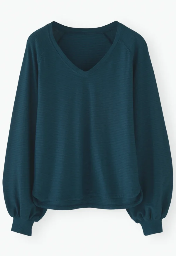 Women Wrap London Jersey Tops*Striped V-Neck Top