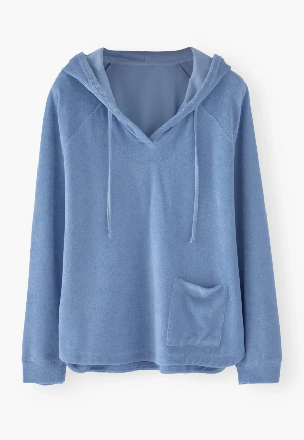 Women Wrap London Jersey Tops*Towelling Hooded Sweatshirt