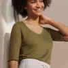 Women Wrap London Jersey Tops*V-Neck T-Shirt